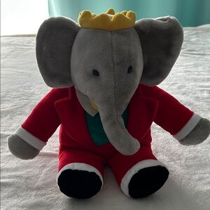 Gray Elephant Plush with Red Jacket and Yellow Crown - Holiday Decor